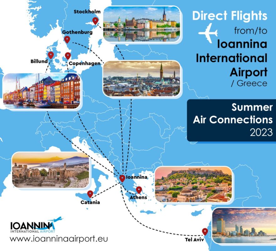 Καλοκαιρινές αεροπορικές συνδέσεις Αεροδρομίου Ιωαννίνων - Πηγή: Αεροδρόμιο Ιωαννίνων
