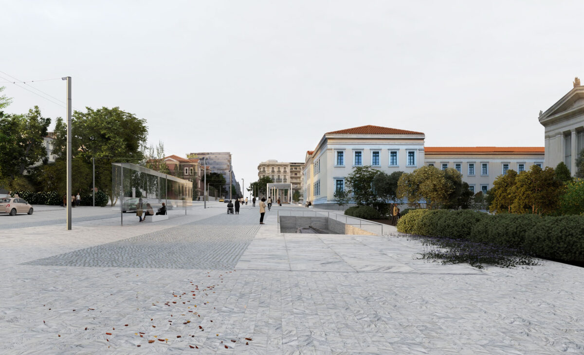 Η πλατεία πάνω από τον σταθμό Ακαδημία της γραμμής 4 του Μετρό. Πηγή Apostolopoulos – Tasoulis
